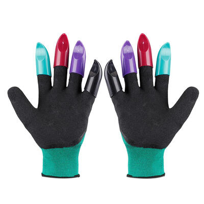 

1pair Garden PU Digging Gloves with 8 ABS Plastic Fingertips Sharp Claws