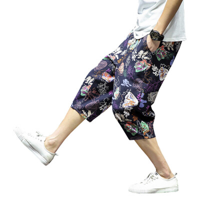 

Tailored Mens Wide Crotch Harem Cotton Linen Wide-legged Bloomers Baggy Cropped Trousers