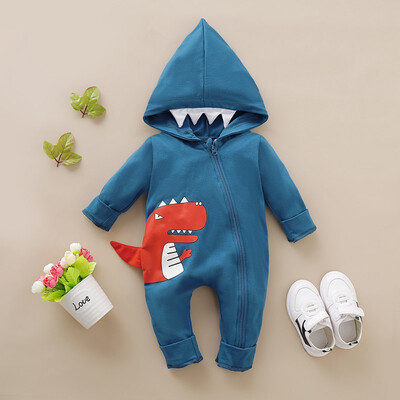 

Spring Autumn Casual Jumpsuits Baby Boy Cartoon Printing Long Sleeve Hooded Rompers