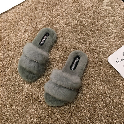 

Rhinestones drag women wearing summer Korean ins tide dew toe flat bottom Mao Mao slippers women