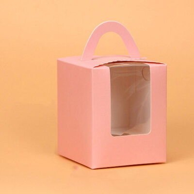 

5Pcs Cupcake Muffin Fairy Cake Box Clear Window Container with Handle Party Gift