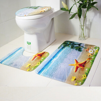 

Siaonvr Bathroom Non-Slip Blue Ocean Style Pedestal Rug Lid Toilet Cover Bath Mat