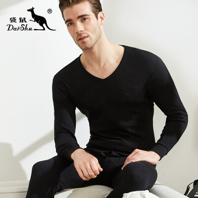 

Kangaroo DaiShu Qiuyi Qiuku mens cotton warm suit mens V-neck solid color base thin sweater shawl XXL