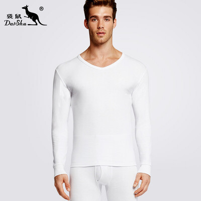 

Kangaroo DaiShu Qiuyi Qiuku mens cotton warm suit mens V-neck solid color base thin sweater shawl