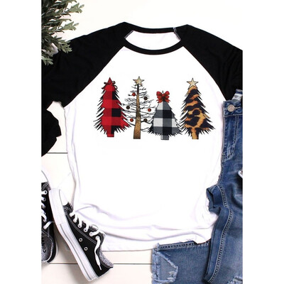 

Tailored Women Casual Merry Christmas Stitching Alphabet Print Long Sleeve Top T-Shirt
