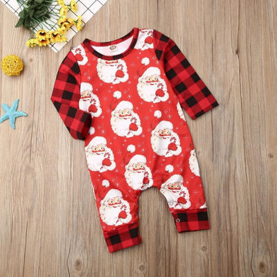 

Christmas Newborns Baby Romper One Piece Clothes Santa Printed Onesie Jumpsuits