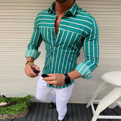 

Toponeto Mens Baggy Stripe Turn Down Long Sleeve Retro T Shirts Tops Blouse