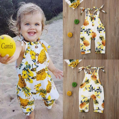 

US Newborn Infant Baby Girl Lemon Romper Jumpsuit Bodysuit Trouser Outfit Summer