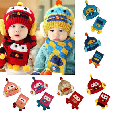 

Cute Winter Kids Girls Boys Kintted Hat Plaid Scarf Toddlers Babies Thicken Warm Children Beanie Cap