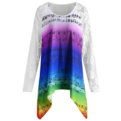 

Floral Lace Music Note Asymmetrical Plus Size Tee