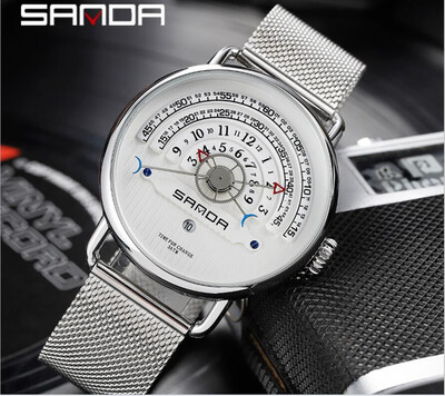 

Fashion Creative men luxury watches digital dial stainless steel mesh band brand personality male watch calendar quartz clock