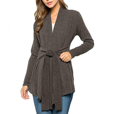 

Womens Fashion Casual Solid Color Long Sleeves Tie Decoration Warm Knitted Cardigan Coat Jacket