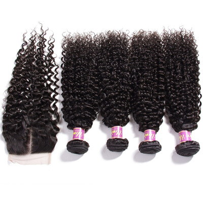 

UNice Brazilian Hair 4 Bundles with Closure Brazilian Curly Virgin Human Hair