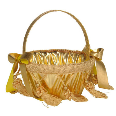 

Toponeto New Romantic Bowknot Silk Cloth Wedding Ceremony Party Rose Flower Girl Basket