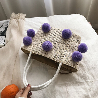 

Bag female new handbag Korean fashion personality hair ball holiday beach straw bag tide