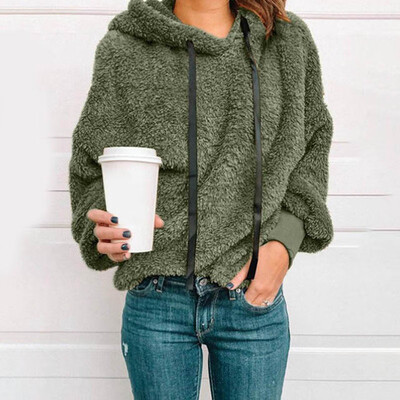 

2019 Womens Oversized Sherpa Coat Zipper Fuzzy Pullover Outwear With Pockets