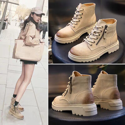 

Autumn&winter new leather Martin boots female Korean casual short boots female retro in the