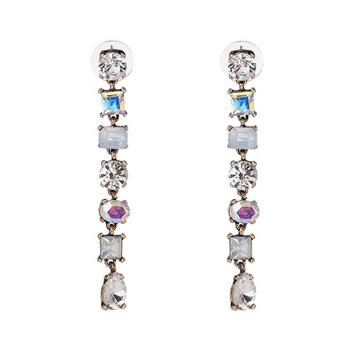 

2 Colors Romantic Rainbow Long Dangle Earrings For Women Geometric Trendy Crystal Drops Brincos JURAN Fashion Jewelry