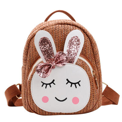

Straw Cute Cartoon Print Bowknot Backpack Girls Books Bags Travel Knapsack