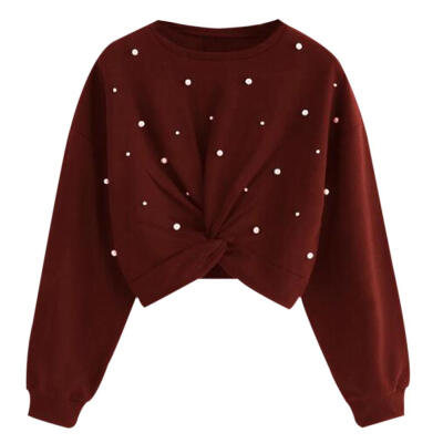 

Women Long-Sleeves Bodycon Winter Tops Beaded Short Kinky Jumper Sweater