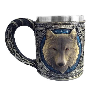 

Wolf Head Mug 3D Resin Stainless Steel Water Cup Animal Drinking Mug Supply