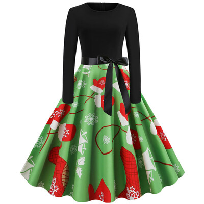 

Tailored Women Vintage Long Sleeve Christmas 1950s Housewife Evening Party Prom Dress
