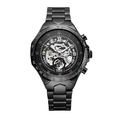

WINNER High-quality Skeleton Semi Automatic Men Mechanical Watch Big Dial Hand-Winding Business Men Wristwatch