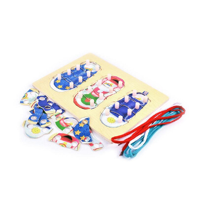 

Early Learning Wooden Puzzles Baby Kids Shoelace Tying Practice Child Shoelace Exercise Toy
