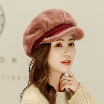 

2019 new ladies mink velvet cap warm Korean version of Joker leisure solid color fashion berets in autumn&winter