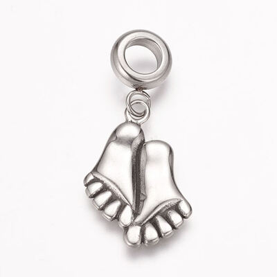 

304 Stainless Steel European Dangle Beads Large Hole Pendants Foot Antique Silver 32mm Hole 5mm Pendant 22x15x2mm