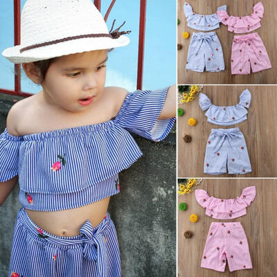 

2PCS Fashion Toddler Kids Baby Girls Clothes Outfits Stripe Tops Pants Set