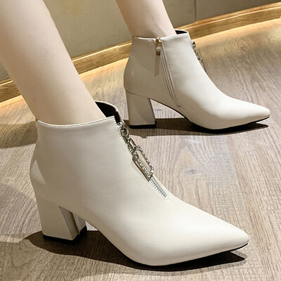 

Rose Womens Ankle Bare Pointed Toe Metal Buckle Boots Square Heel Short Booties