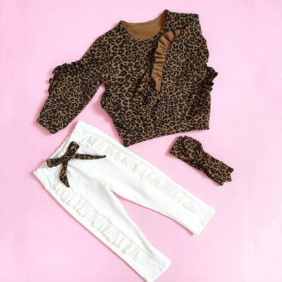 

UK Kid Baby Girl Clothes Ruffle Leopard Tops Leggings Pants Outfit Set Tracksuit