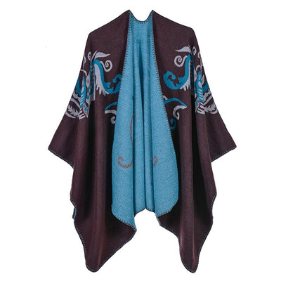 

Fashion Women Floral Print Pattern Poncho Winter Scarf Thick Warm Shawl Pashmina Casual Cloak Outwear