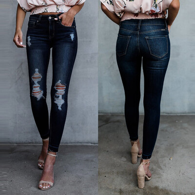 

〖Follure〗Women Skinny Sexy Hole Jean Denim Pants Tron Fit Slim Pencil Trousers