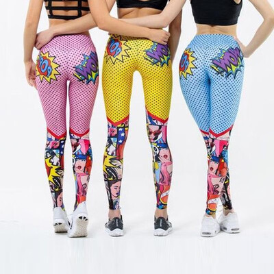 

Spot explosion models Europe&the United States summer hot new wave print cartoon pattern sports fitness pencil pants yoga pant