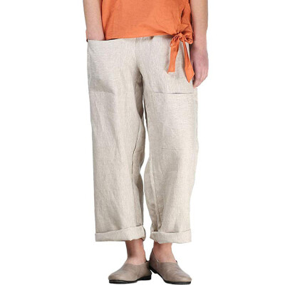 

Tailored Fashion Women Casual Solid Cotton-Linen Pockets Pants Loose Trousers