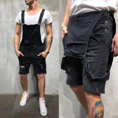 

Men Jeans Fashion Denim Pencil Pants Ripped Bib Jumpsuit Suspender Overalls