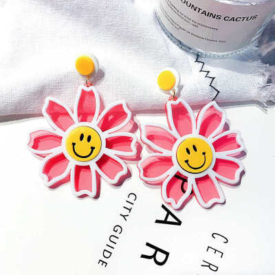 

EK414 Korean Style Personality Crystal Acrylic Flowers Drop Earrings For Women Geometric Dangle Earring Lover Sweet Cute Gift