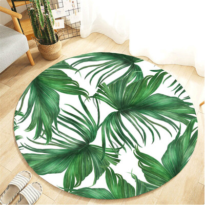 

Toponeto Tropical Plant leaves Pattern Round Flannel Bathroom Kitchen Carpet 60cm