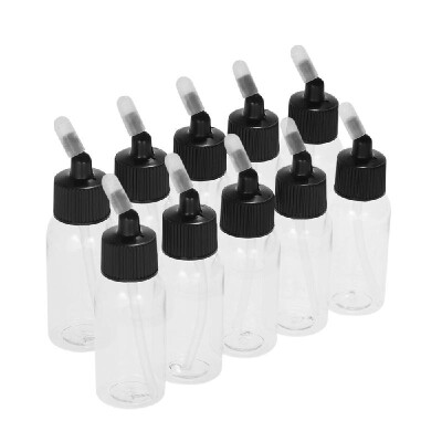 

Box of 10-each 35cc12-Ounce PET Transparent Airbrush Paint Bottles Jars Pots Lid Adapter Dual-Action Siphon Suction Feed Air Bru