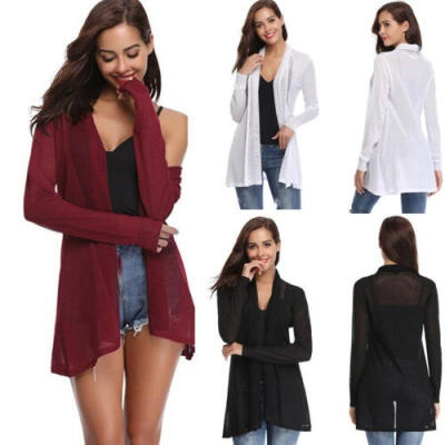 

Women Ladies Cardigan Mesh Long Sleeve Solid Casual Open Front Sweater Cardigan