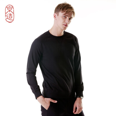 

JZAO Mens sweater round neck long-sleeved casual pullover 2018 autumn&winter casual hatless sweater Navy M code