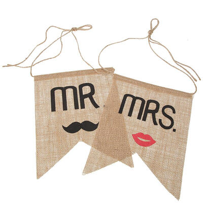 

Mr Mrs Burlap Chair Banner Set Groom Bride Sign Rustic Wedding Decoration