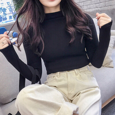 

Tailored Autumn Winter Women Long Sleeve Solid Pullover Turtleneck Velvet Basic Tops
