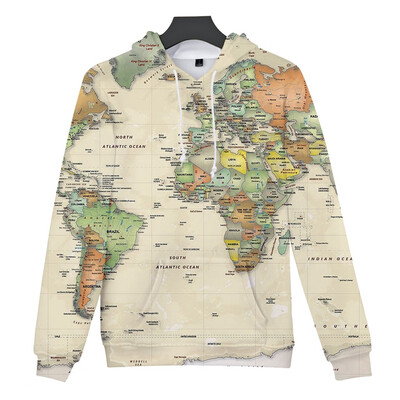 

Tailored Womens Autumn Long Sleeve O Neck World Map Printing Casual Hooded Sweater