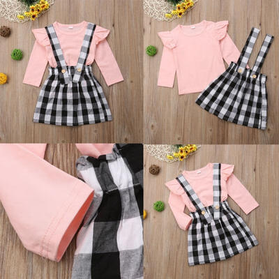 

Baby Girl Pink Clothes Grid Overalls Autumn