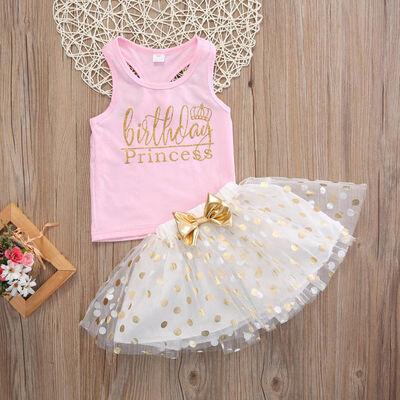 

Kid Baby Girl Birthday Outfit Top T-shirt Party Skirt Princess Dress Set Clothes