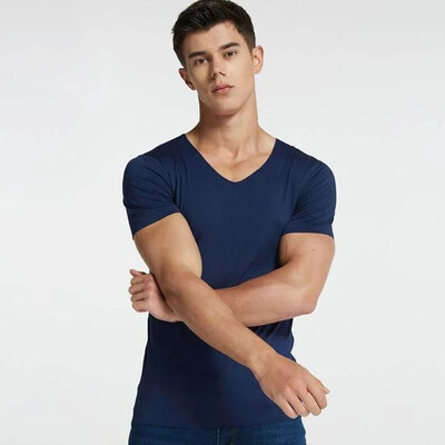 

Toponeto Men Short Sleeve V-neck Cooling Breathable Ice Silk Quick Dry Top Blouse T Shirt