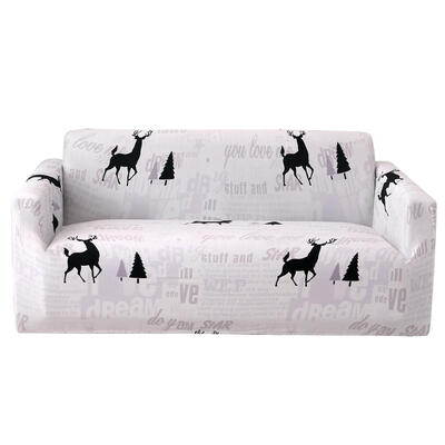 

Letters Elk Tree Printed Tight Wrap Slipcover Elastic Thin Sofa Couch Cover